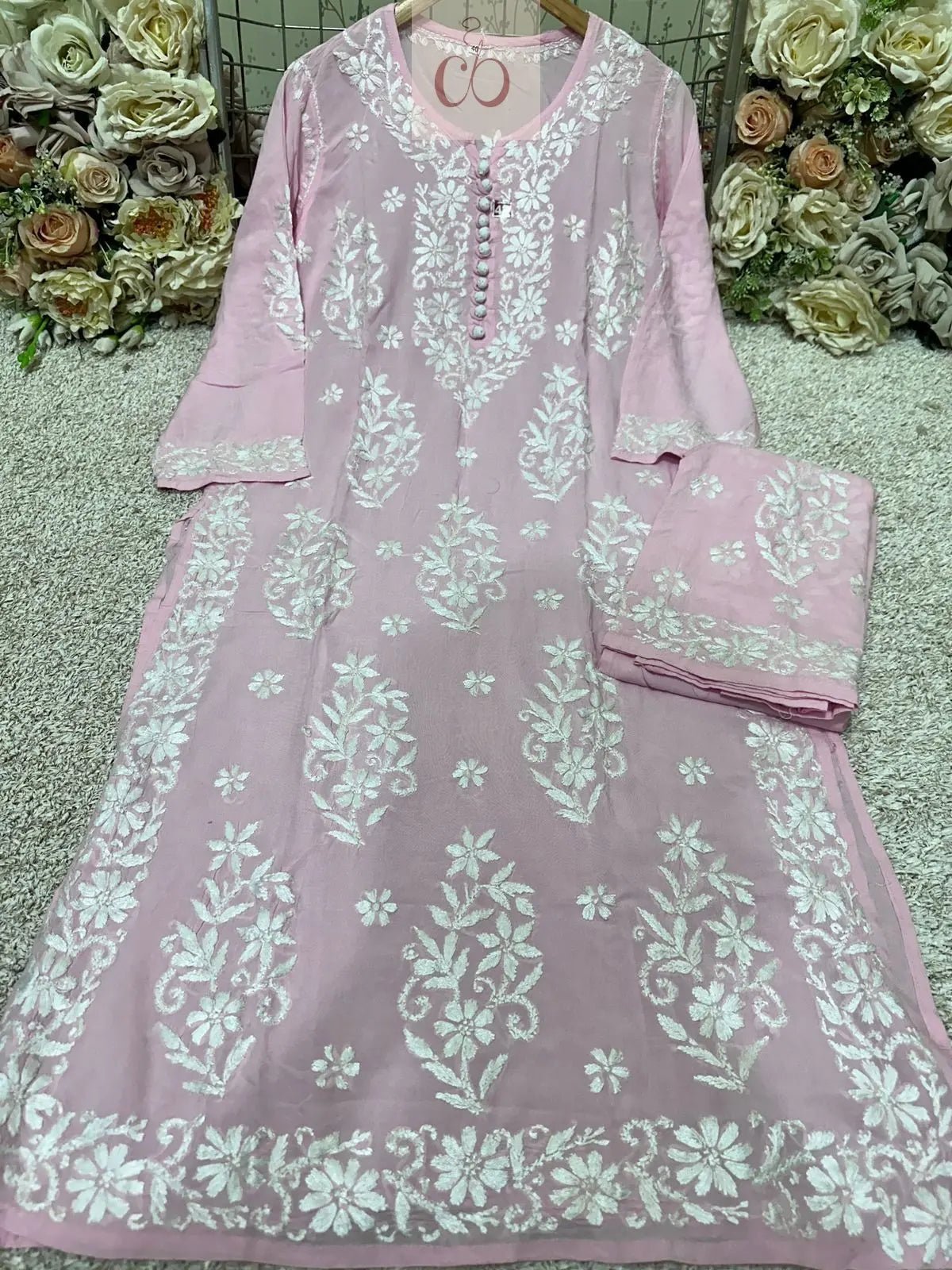 Heavy Work Big Buta Modal Plazo set - Chikankari official