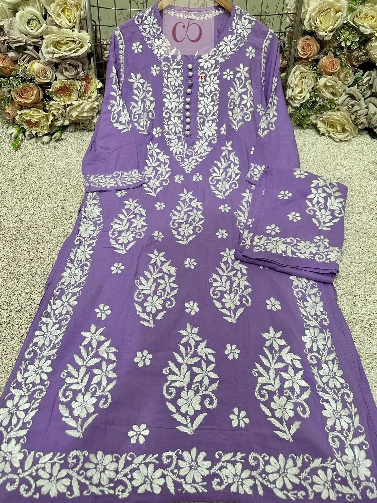 Heavy Work Big Buta Modal Plazo set - Chikankari official