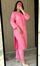 Heavy work cotton kurti with 3d work Pant - Chikankari official