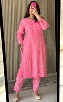 Heavy work cotton kurti with 3d work Pant - Chikankari official