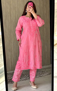 Heavy work cotton kurti with 3d work Pant - Chikankari official