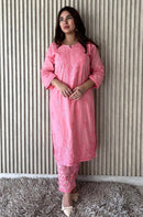 Heavy work cotton kurti with 3d work Pant - Chikankari official