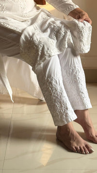 Heavy Work Modal Muqaish 3pc White Set - Chikankari official
