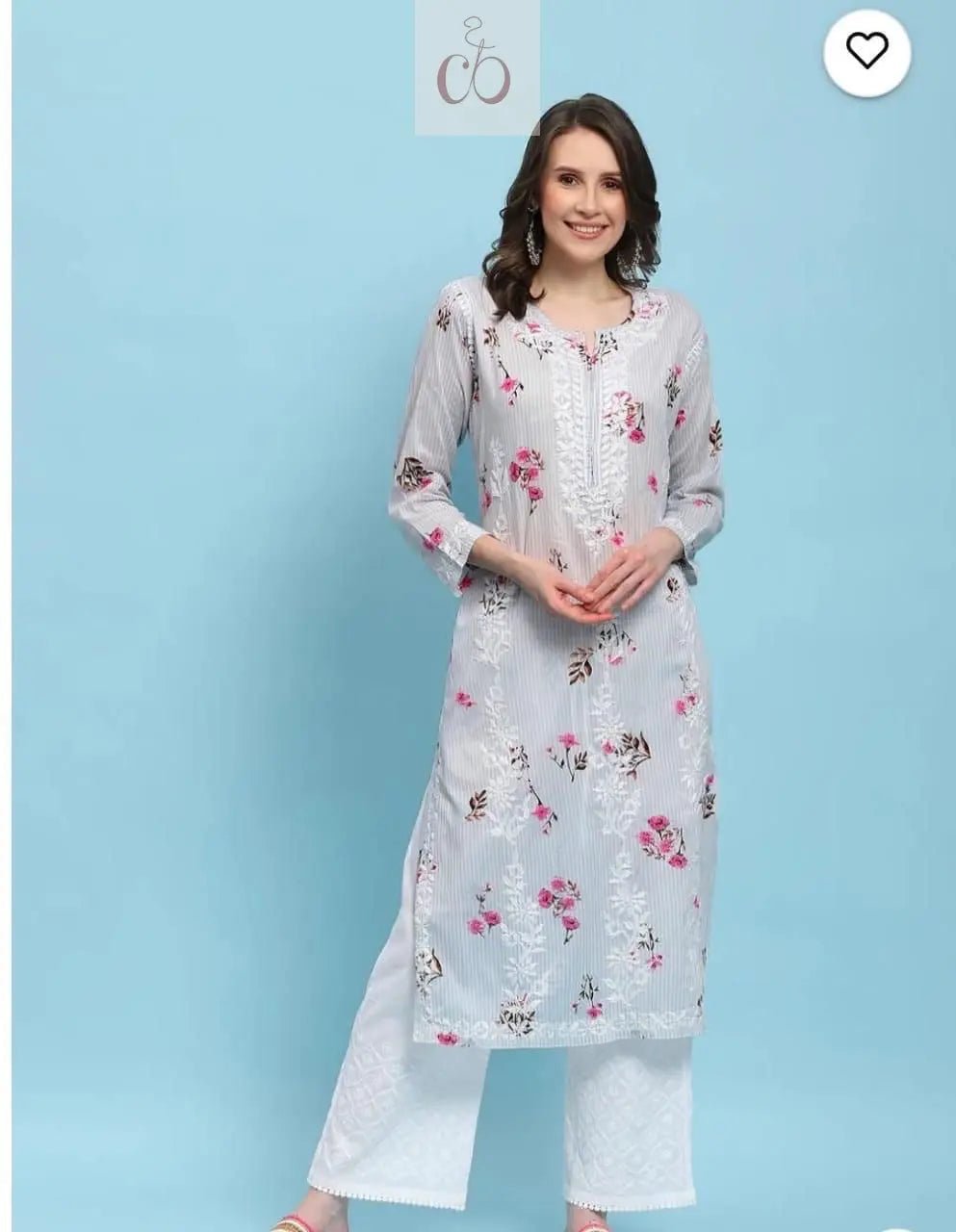 Heavy Work Mul Mul print Kurta - chikankariofficial