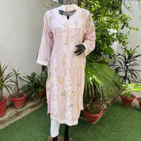 Heavy Work Mul Mul print Kurta - chikankariofficial