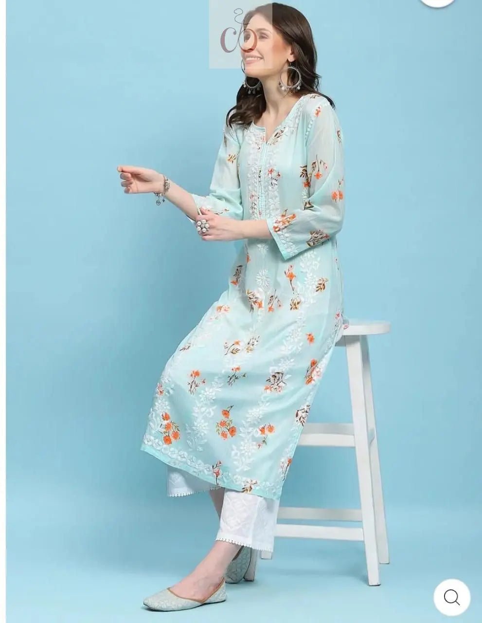 Heavy Work Mul Mul print Kurta - chikankariofficial