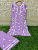 Heavy Work Silk Rayon Kurti Plazzo - Chikankari official