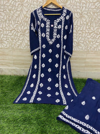 Heavy Work Silk Rayon Kurti Plazzo - Chikankari official