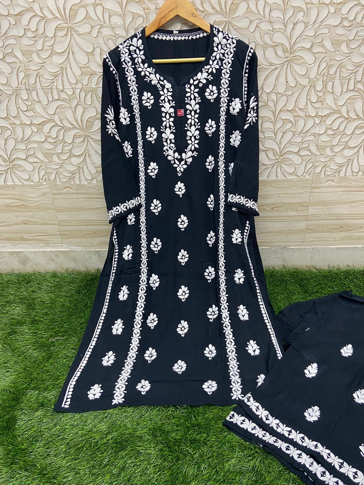 Heavy Work Silk Rayon Kurti Plazzo