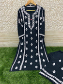 Heavy Work Silk Rayon Kurti Plazzo - Chikankari official
