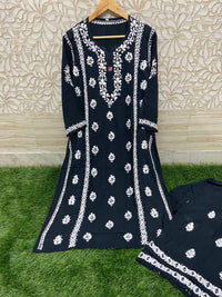 Heavy Work Silk Rayon Kurti Plazzo - Chikankari official