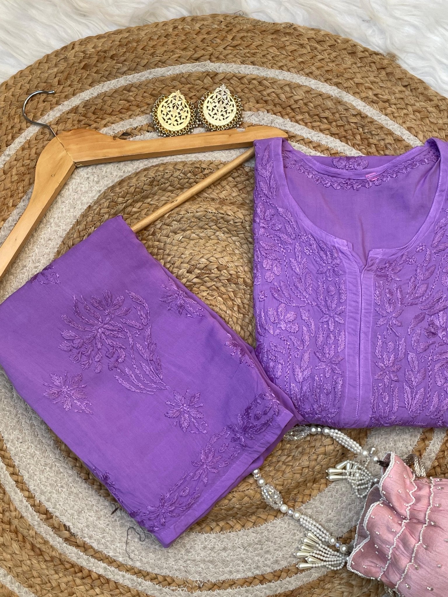 Heavy Work Soft Dyeable modal Plazzo set - Chikankari official