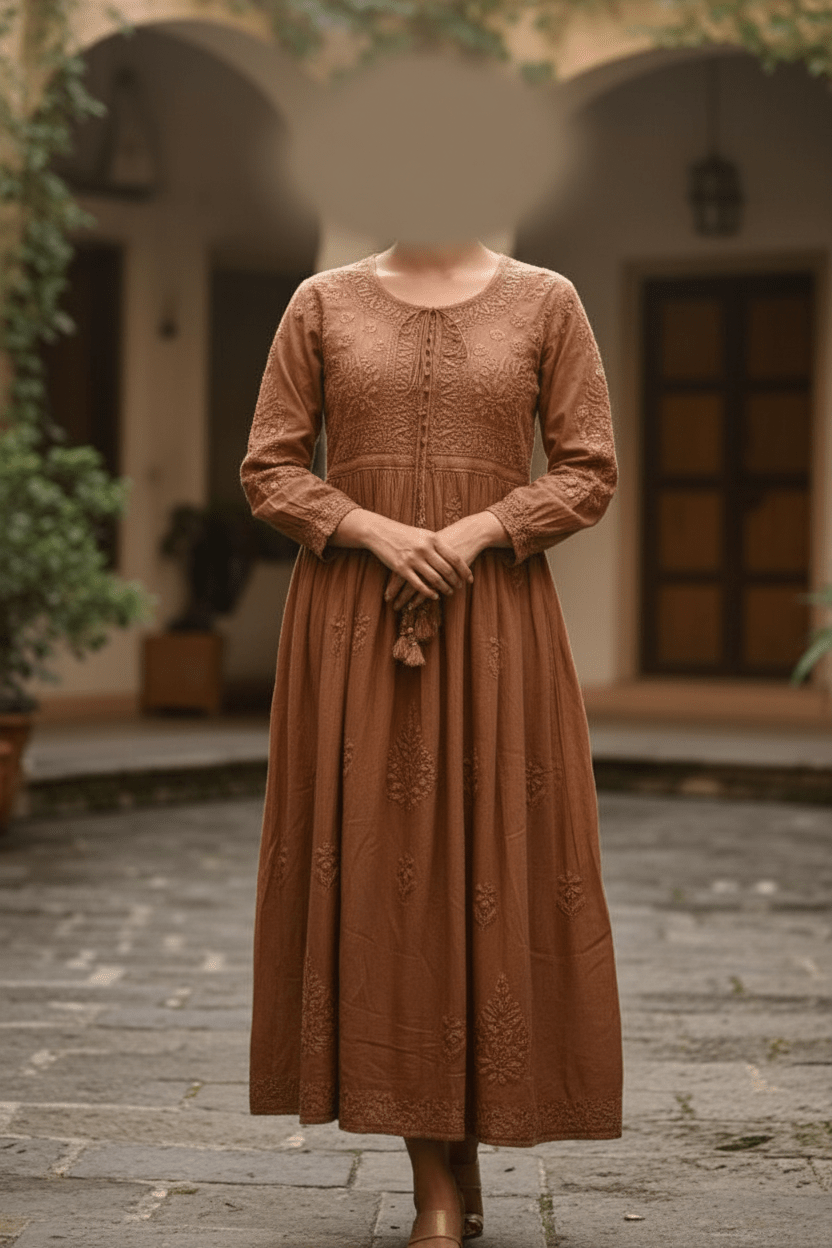 Heavy Yoke Chikankari Handwork Rayon Gown | Chikankari Official - Chikankari official