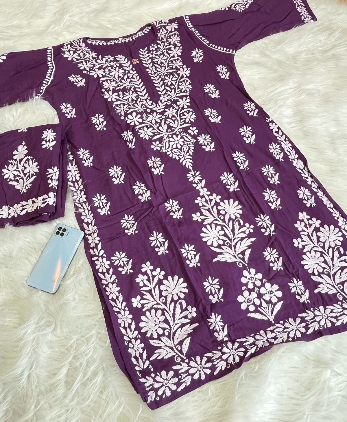 Huda Heavy embroidery Handcrafted Rayon Chikankari Combo - Chikankari official