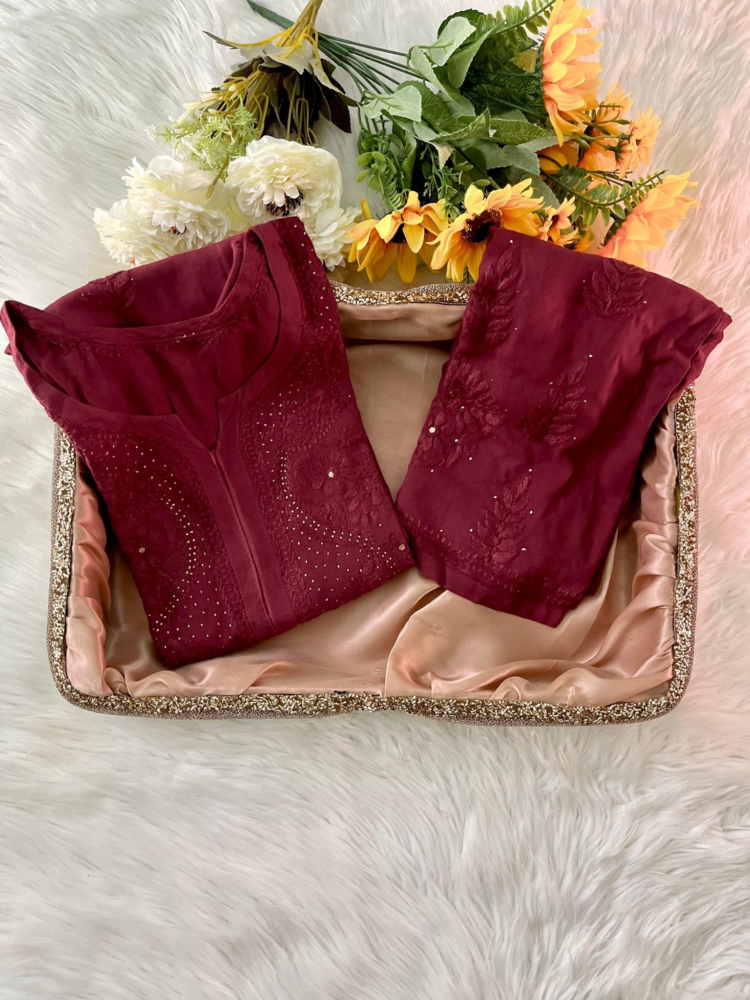 Iddat Muqaish Work Fine Handwork Lucknowi Kurta Plazo 2pcSet - Chikankari official