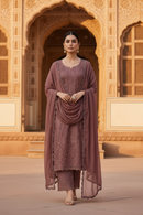 Modal Satin Chikankari 3PC Set - Mughal haveli editorial fashion shot