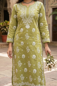 Rayon Chikankari Leaf Embroidered Set - Mughal haveli editorial fashion shot