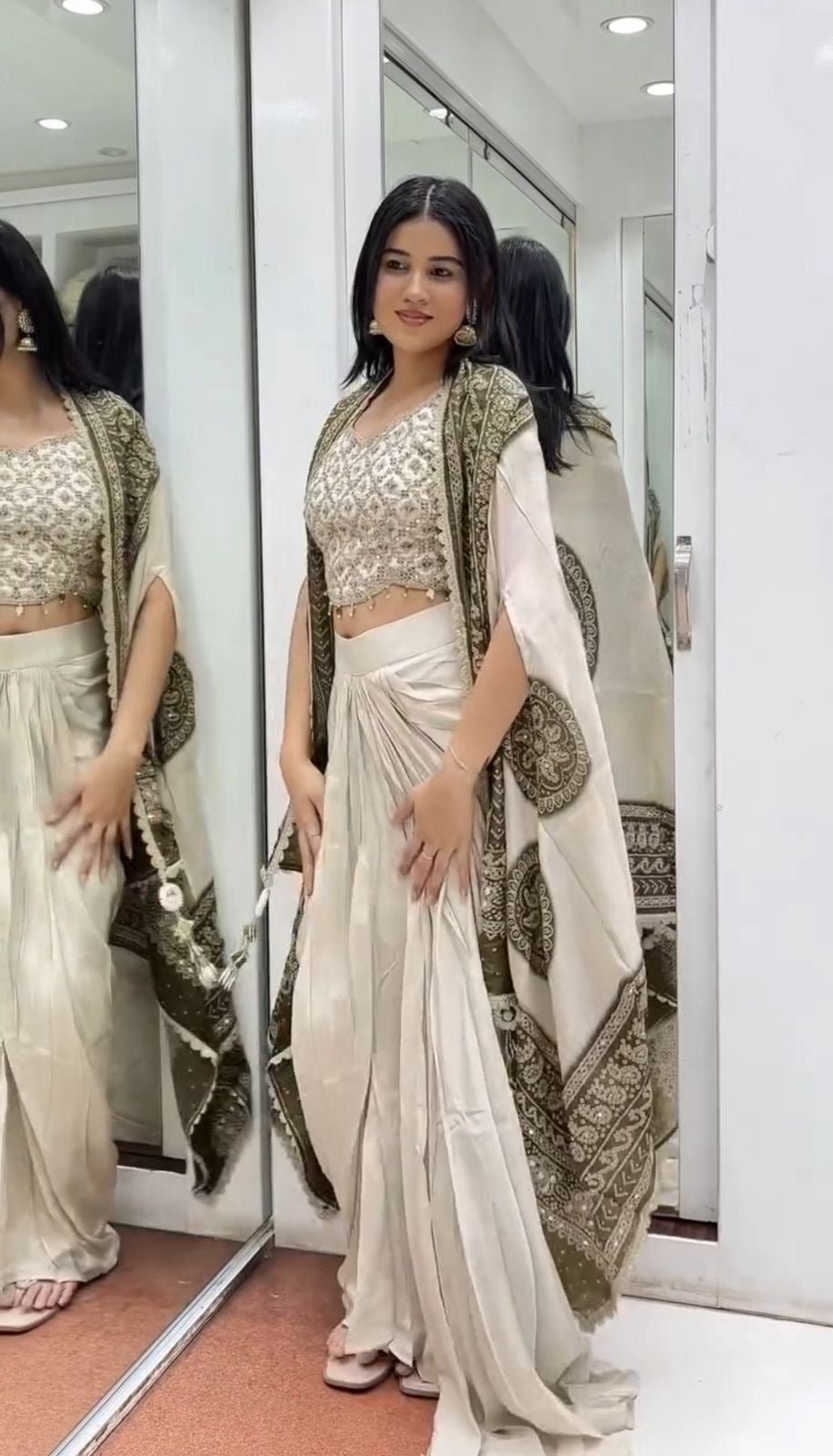 Indowestern Ethnic Beidge Set - Chikankari official