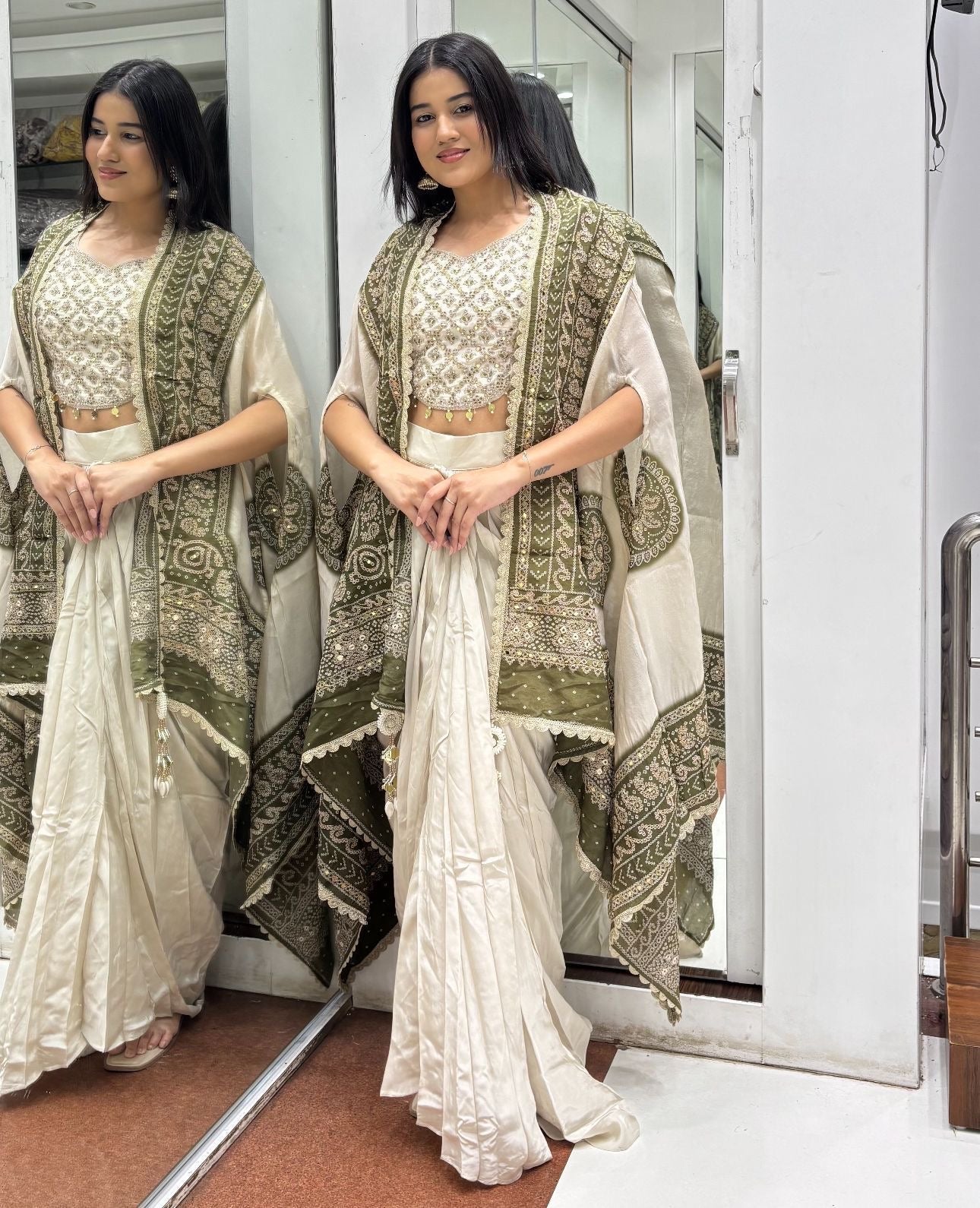 Indowestern Ethnic Beidge Set - Chikankari official