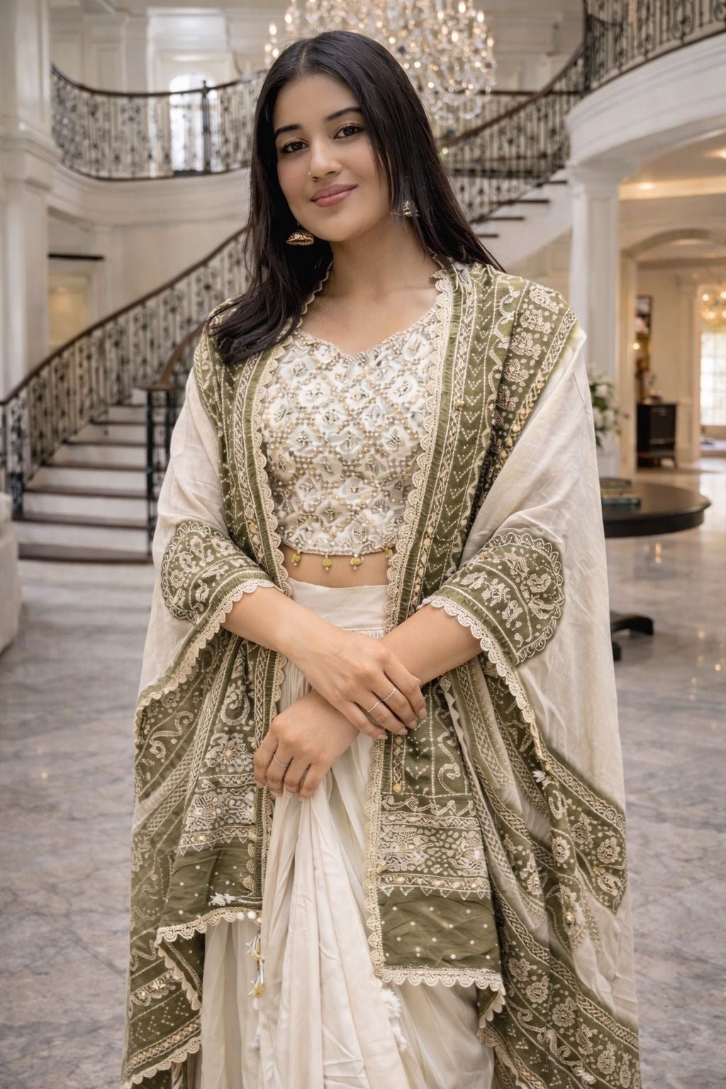 Indowestern Ethnic Beidge Set - Chikankari official