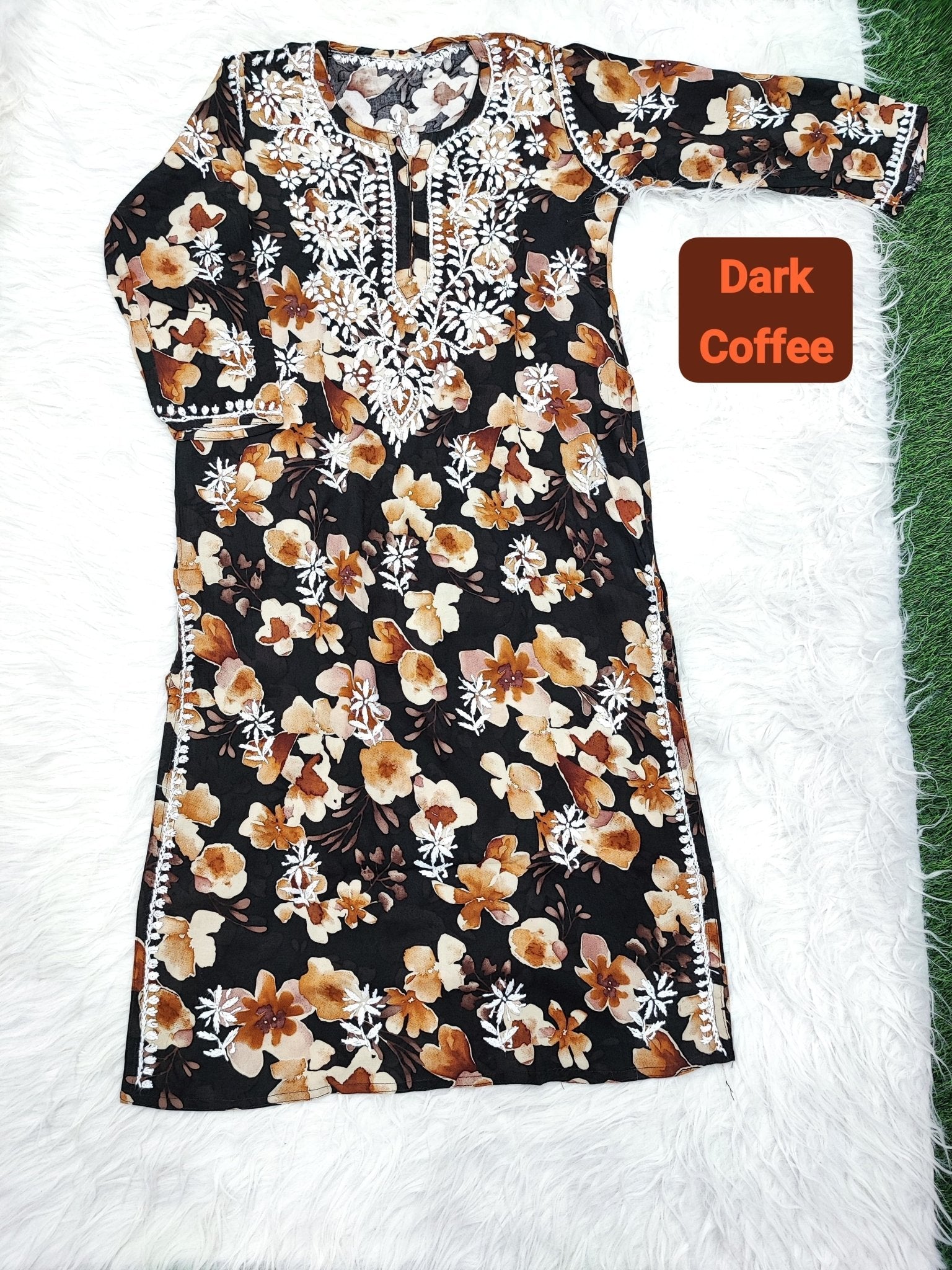 Iron Free Comfy Perfect Ready Chikan Floral Kurta - Chikankari official