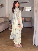 Ivory White Floral Embroidered Kurta Set with Organza Dupatta - Chikankari official