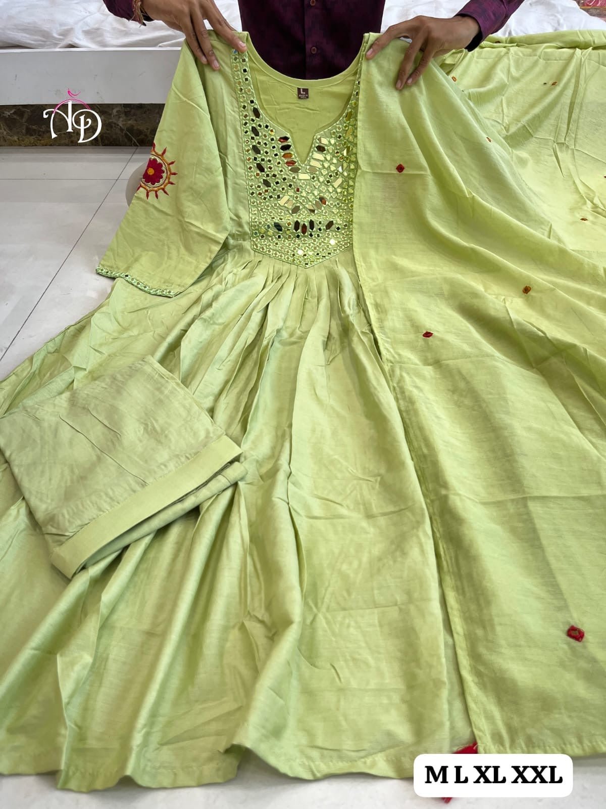 Kanch Kali 3 Colors Ethnic X Chikankari Original Mirror HandWork On Neck - Chikankari official