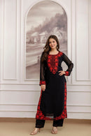 Katrina Kaif Viral Red Embroidered black straight 3pc Set - Chikankari official