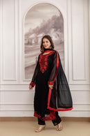 Katrina Kaif Viral Red Embroidered black straight 3pc Set - Chikankari official