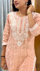 Khadi cotton Comfy Long Kurta - Chikankari official
