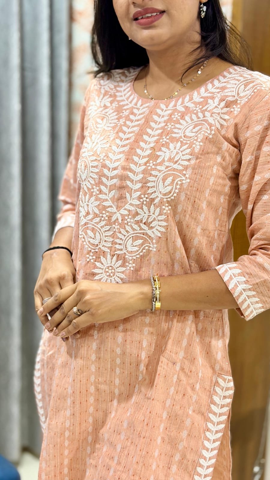 Khadi cotton Comfy Long Kurta - Chikankari official