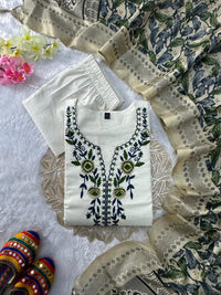 Khadi Cotton embroidered 3pc Set - Chikankari official