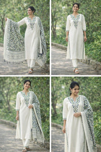 Khadi Cotton embroidered 3pc Set - Chikankari official