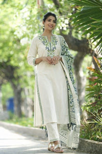 Khadi Cotton embroidered 3pc Set - Chikankari official