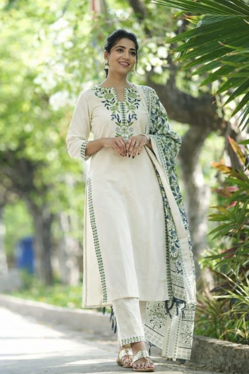 Khadi Cotton embroidered 3pc Set - Chikankari official