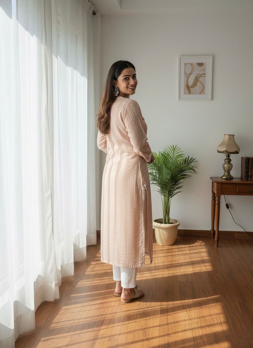 Khadi Cotton Embroidered Kurta - Chikankari official