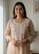 Khadi Cotton Embroidered Kurta - Chikankari official