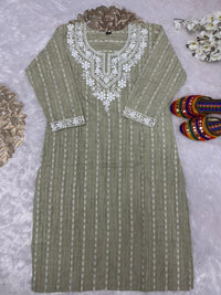 Khadi Cotton Embroidered Kurta - Chikankari official