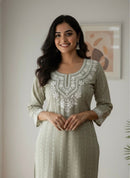 Khadi Cotton Embroidered Kurta - Chikankari official