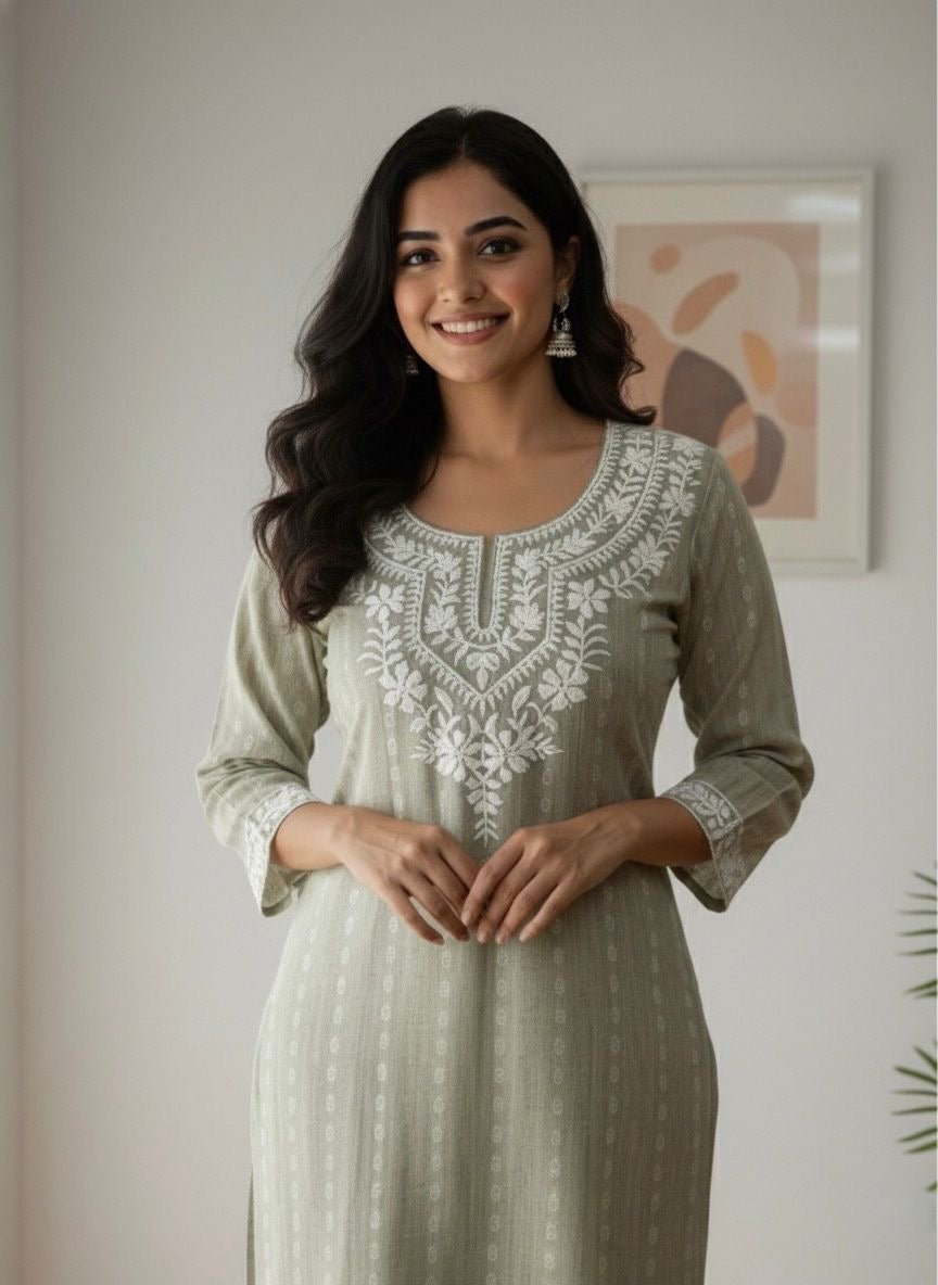Khadi Cotton Embroidered Kurta