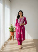 Khadi Cotton Kurta Set - Chikankari official