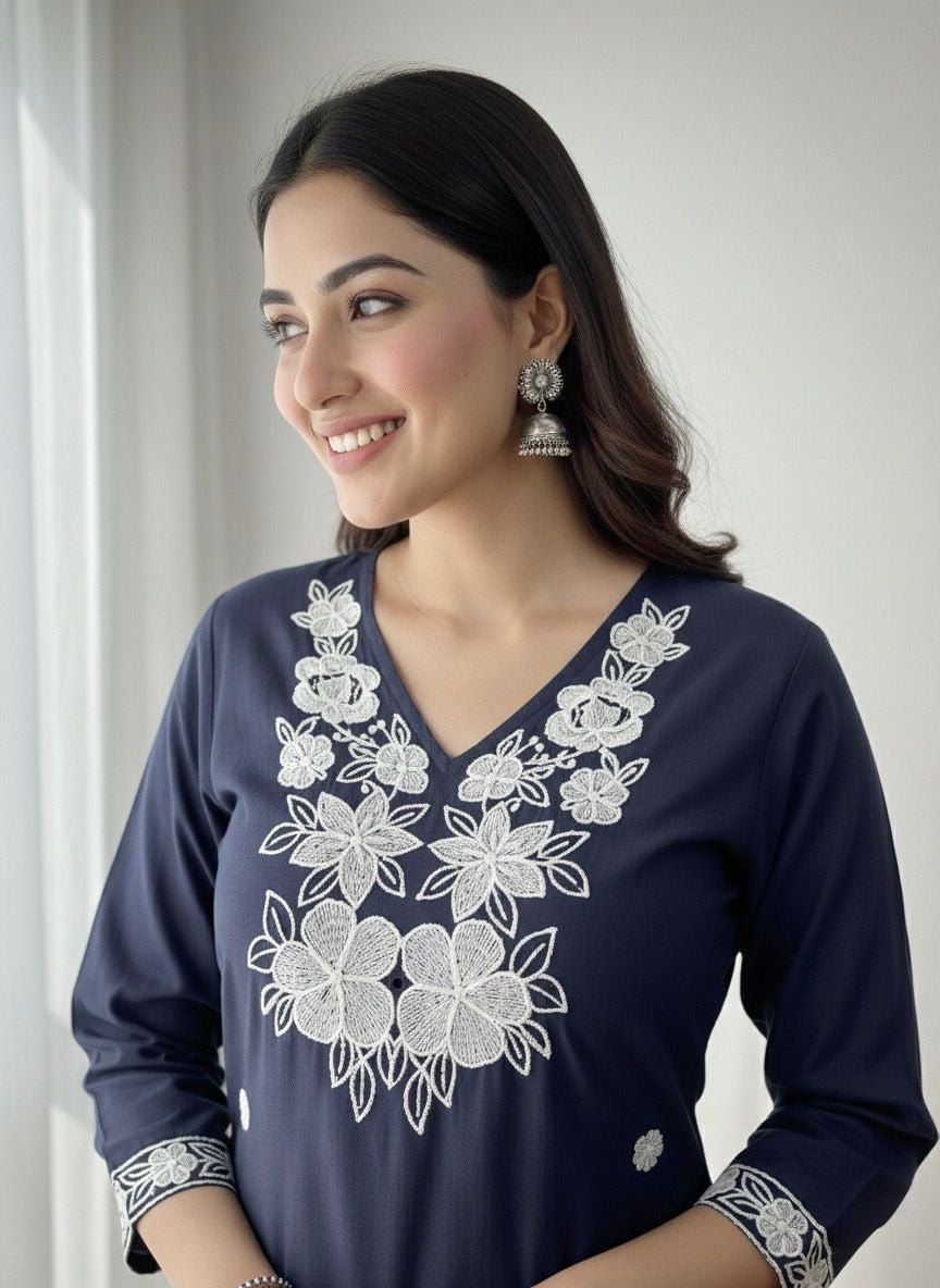 Khadi Cotton Kurta Set - Chikankari official