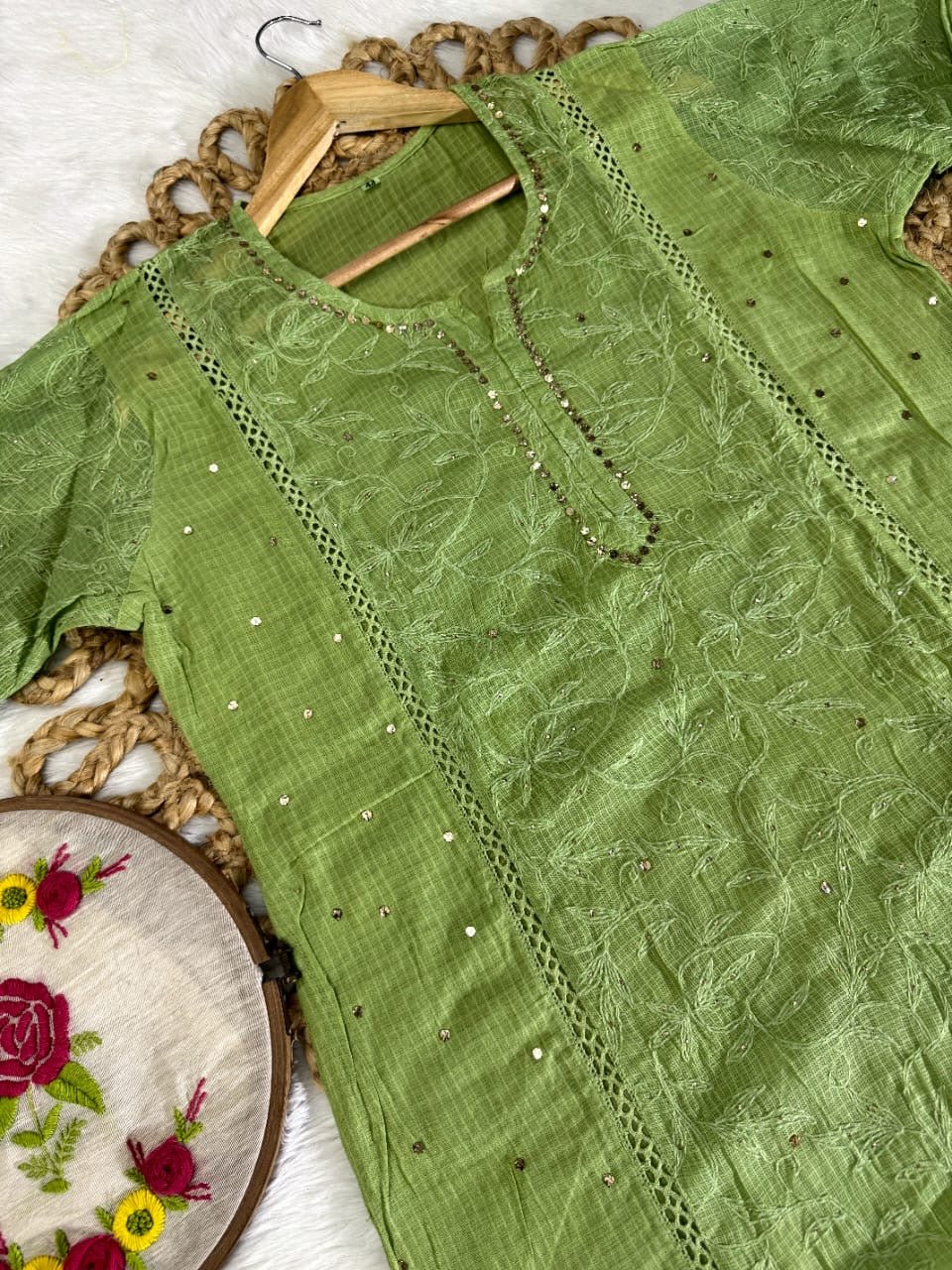 Kota 3pc Fully Muqaish Worked Set - Chikankari official