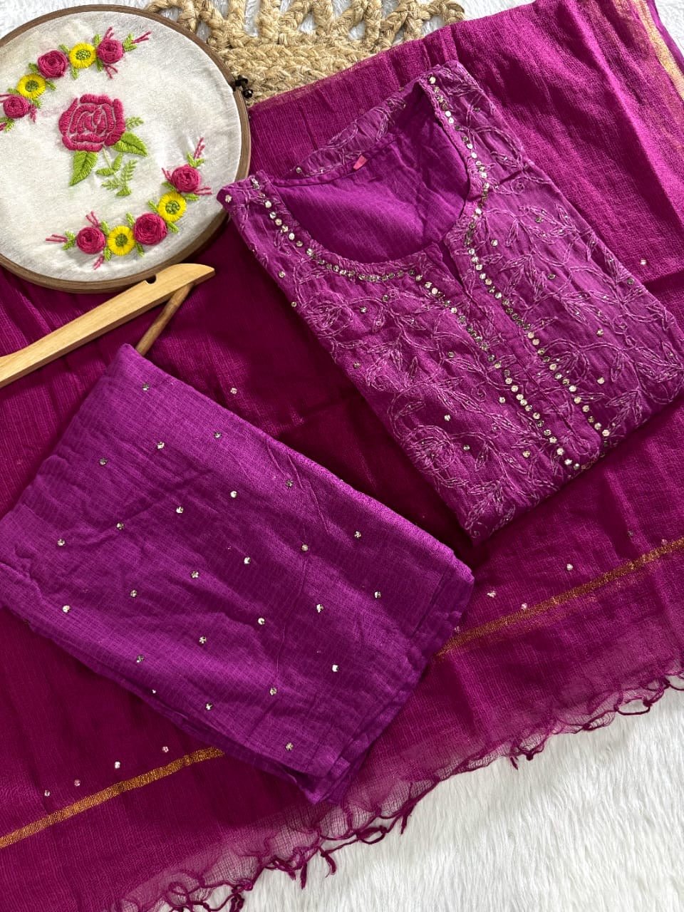 Kota 3pc Fully Muqaish Worked Set - Chikankari official