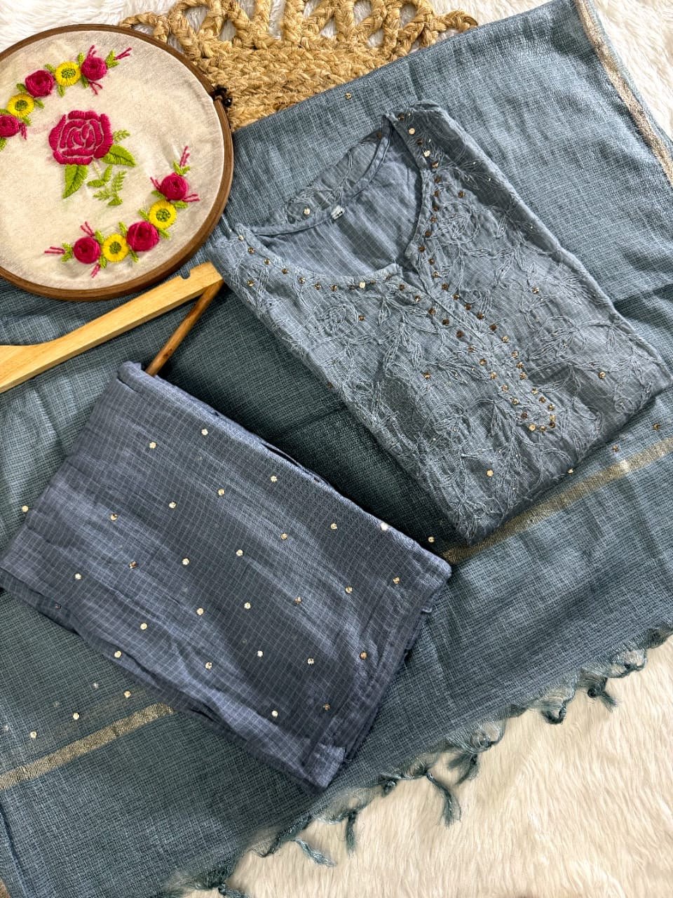 Kota 3pc Fully Muqaish Worked Set - Chikankari official