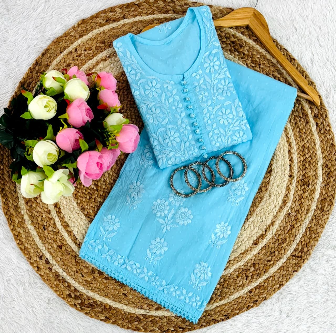 Lace Design Ghaspatti 3d worked chikankari - Chikankari official