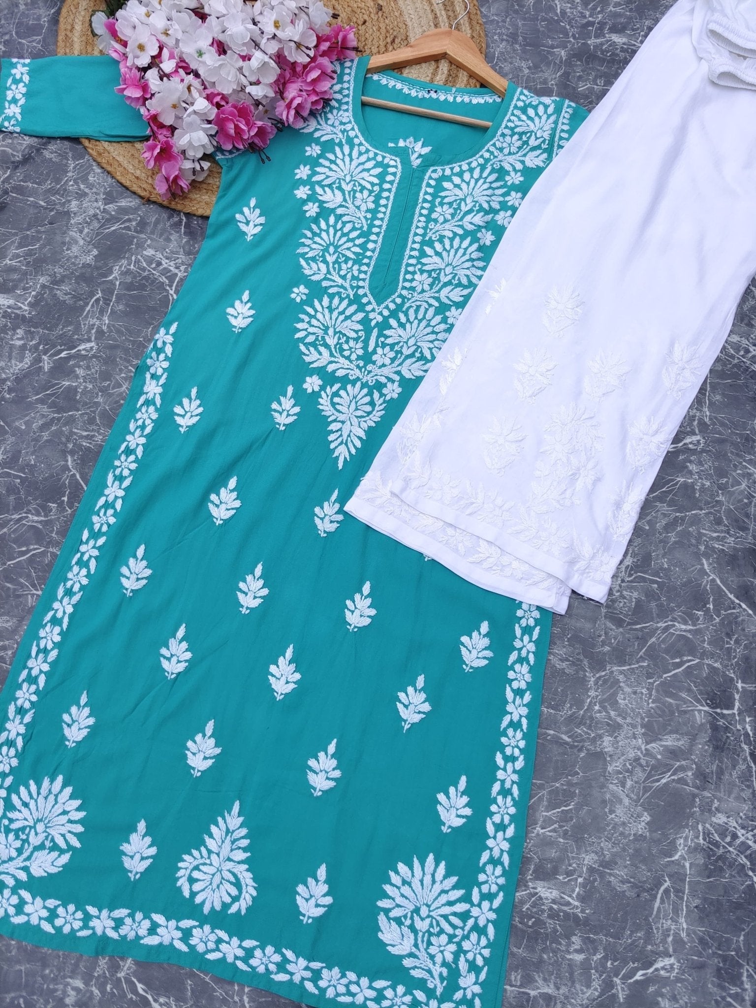 Latest Rayon Contrasting Shades Kurtis - Chikankari official