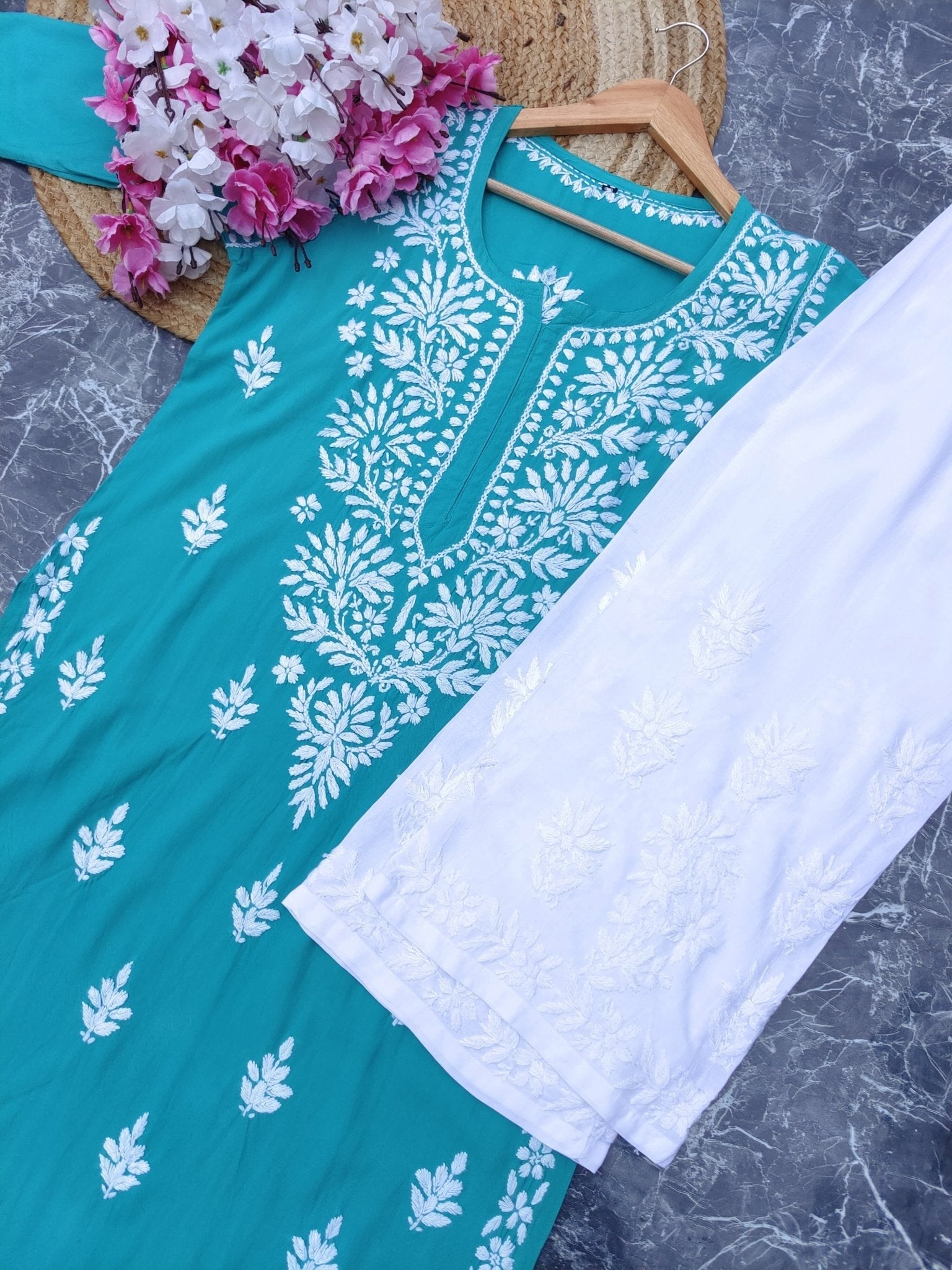 Latest Rayon Contrasting Shades Kurtis - Chikankari official