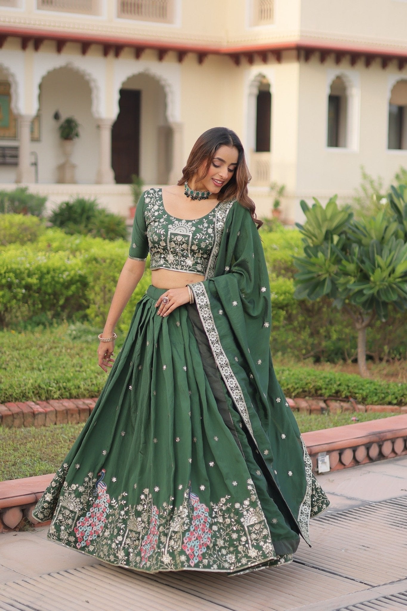 Lehenga Choli Green full stiched Set - Chikankari official