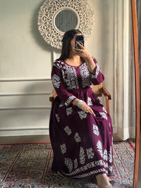 Light weight butter soft Rayon adjustable gown - Chikankari official